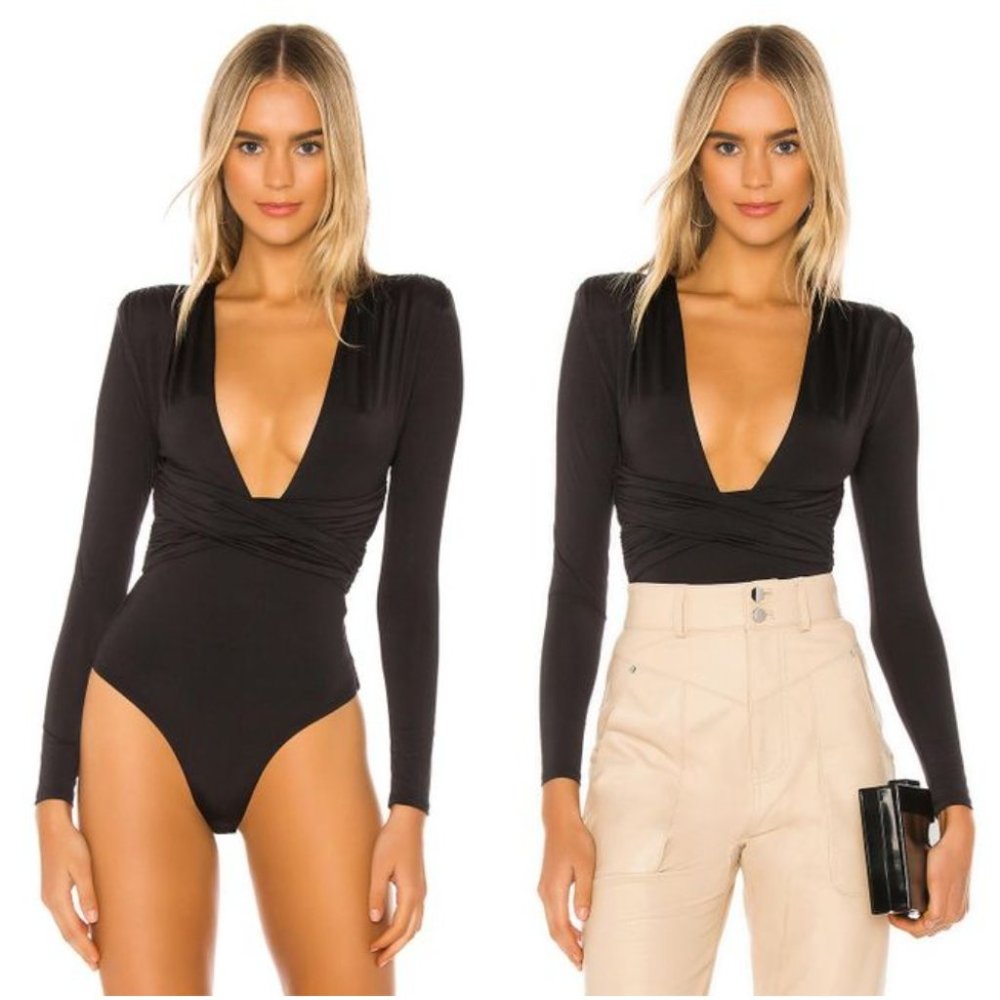 Lovers + Friends Black Anya Long Sleeve Bodysuit